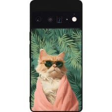 Coque Google Pixel 6 Pro - Silicone rigide noir Cat Summer Palms