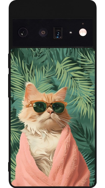 Coque Google Pixel 6 Pro - Silicone rigide noir Cat Summer Palms