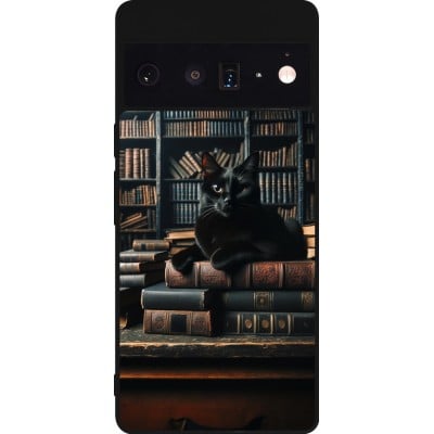 Coque Google Pixel 6 Pro - Silicone rigide noir Chat livres sombres