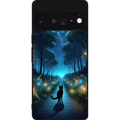 Coque Google Pixel 6 Pro - Silicone rigide noir Chat noir promenade