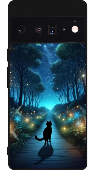 Coque Google Pixel 6 Pro - Silicone rigide noir Chat noir promenade