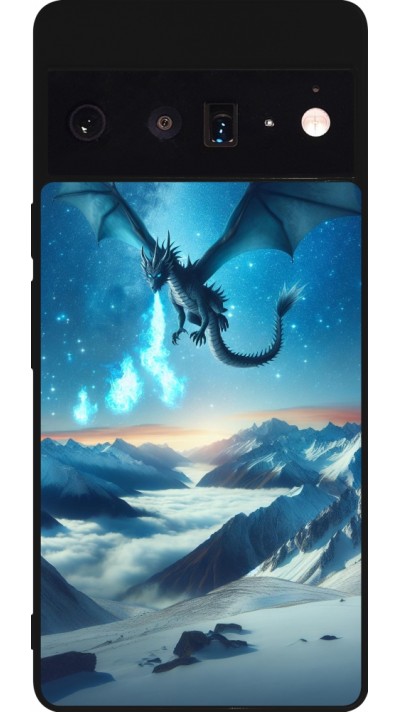 Coque Google Pixel 6 Pro - Silicone rigide noir Dragon nocturne montagne