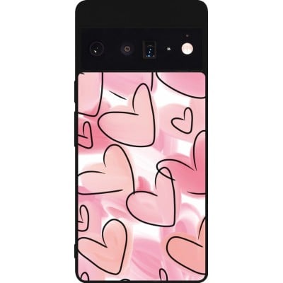 Coque Google Pixel 6 Pro - Silicone rigide noir Easter 2023 pink hearts