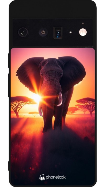 Coque Google Pixel 6 Pro - Silicone rigide noir Elephant Sunrise Beauty