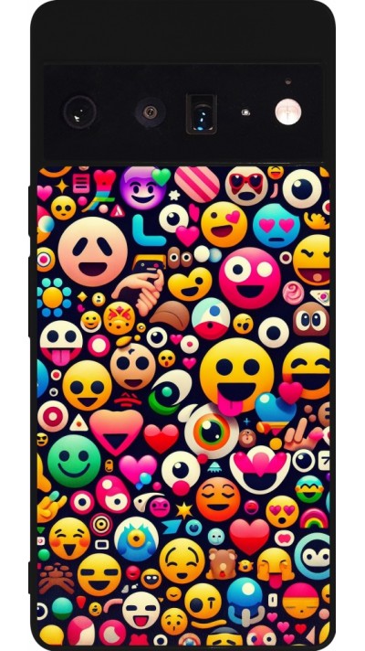 Coque Google Pixel 6 Pro - Silicone rigide noir Emoji Mix Color