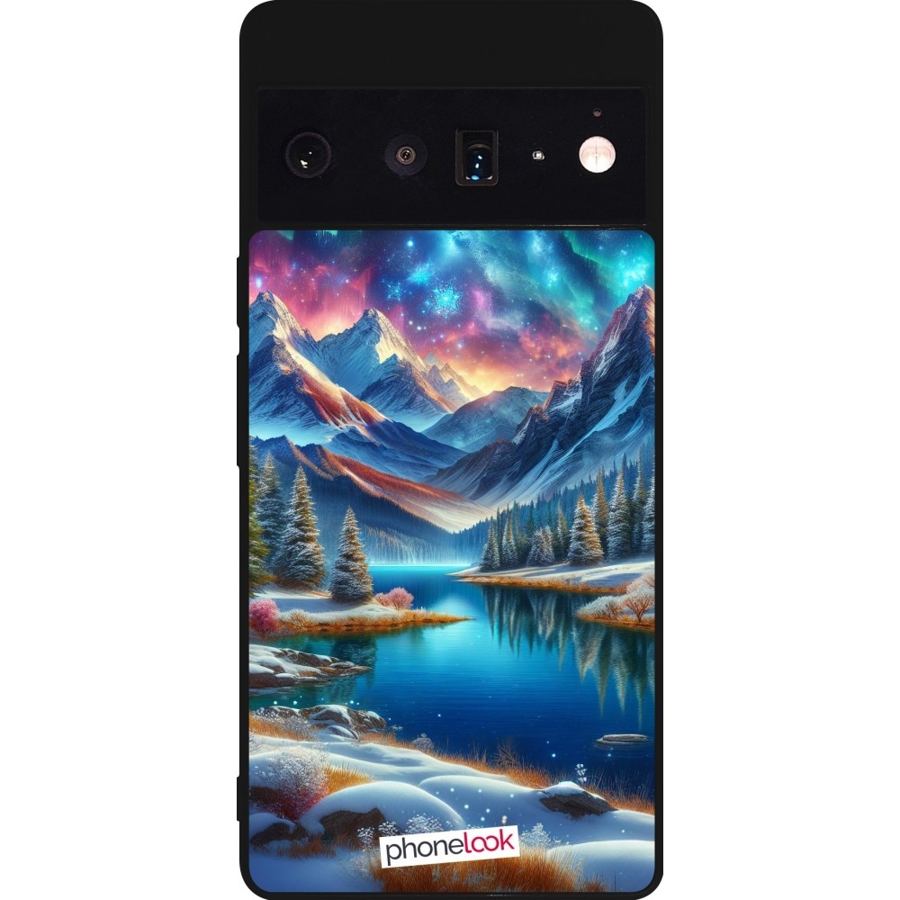 Coque Google Pixel 6 Pro - Silicone rigide noir Fantasy Mountain Lake Sky Stars