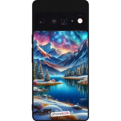 Coque Google Pixel 6 Pro - Silicone rigide noir Fantasy Mountain Lake Sky Stars