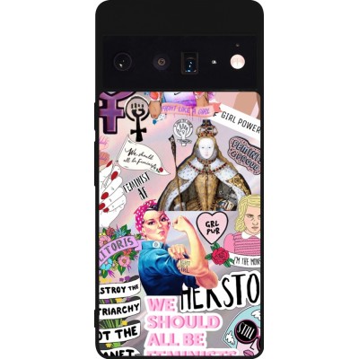 Coque Google Pixel 6 Pro - Silicone rigide noir Girl Power Collage