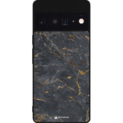 Coque Google Pixel 6 Pro - Silicone rigide noir Grey Gold Marble