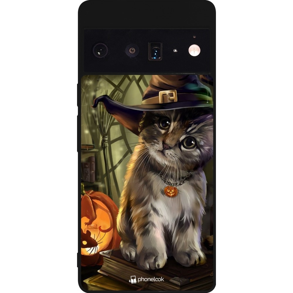 Google Pixel 6 Pro Case Hülle - Silikon schwarz Halloween 21 Witch cat