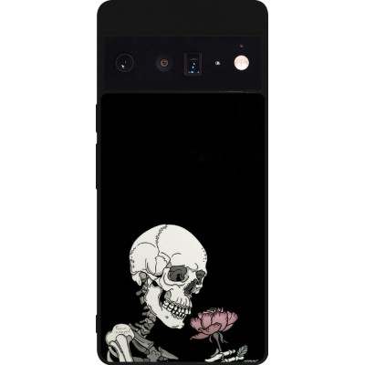 Coque Google Pixel 6 Pro - Silicone rigide noir Halloween 2023 rose and skeleton