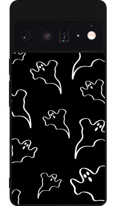 Coque Google Pixel 6 Pro - Silicone rigide noir Halloween 2024 black and white ghosts