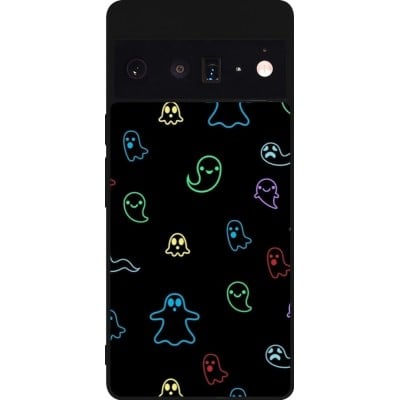 Coque Google Pixel 6 Pro - Silicone rigide noir Halloween 2024 colorful ghosts