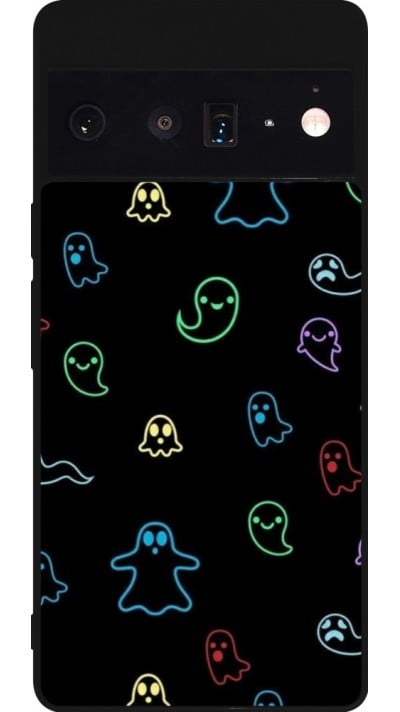 Coque Google Pixel 6 Pro - Silicone rigide noir Halloween 2024 colorful ghosts