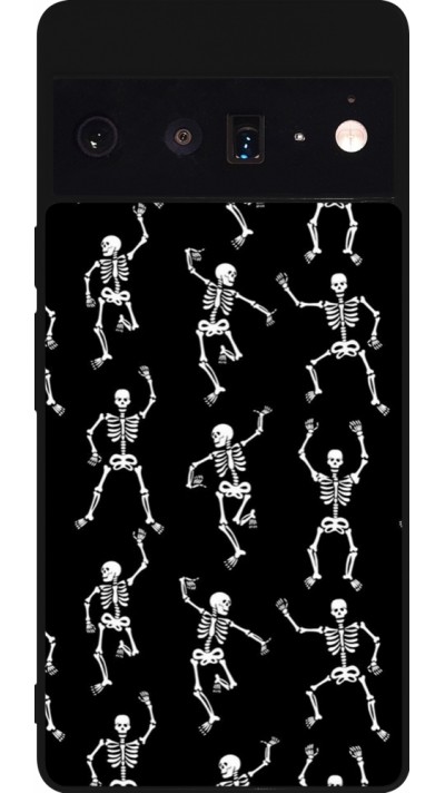 Coque Google Pixel 6 Pro - Silicone rigide noir Halloween 2024 dancing skeleton