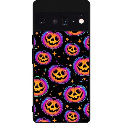 Coque Google Pixel 6 Pro - Silicone rigide noir Halloween 2024 rainbow pumpkins