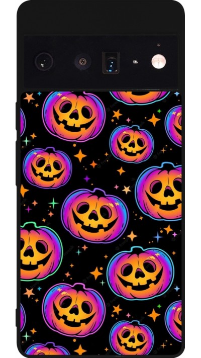 Coque Google Pixel 6 Pro - Silicone rigide noir Halloween 2024 rainbow pumpkins