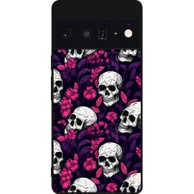 Coque Google Pixel 6 Pro - Silicone rigide noir Halloween 2024 romantic skulls