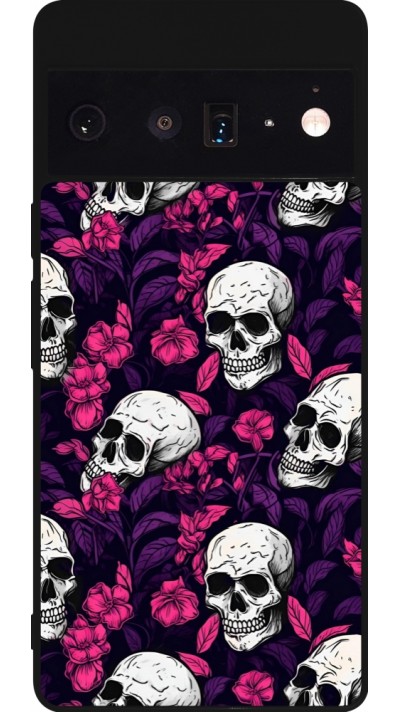 Coque Google Pixel 6 Pro - Silicone rigide noir Halloween 2024 romantic skulls