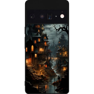 Coque Google Pixel 6 Pro - Silicone rigide noir Halloween 2024 scary town