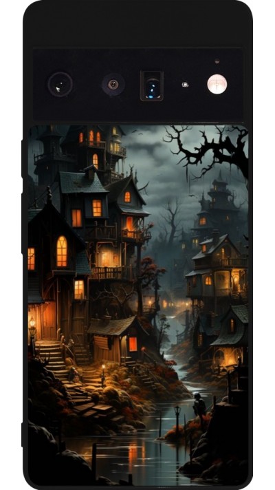 Coque Google Pixel 6 Pro - Silicone rigide noir Halloween 2024 scary town