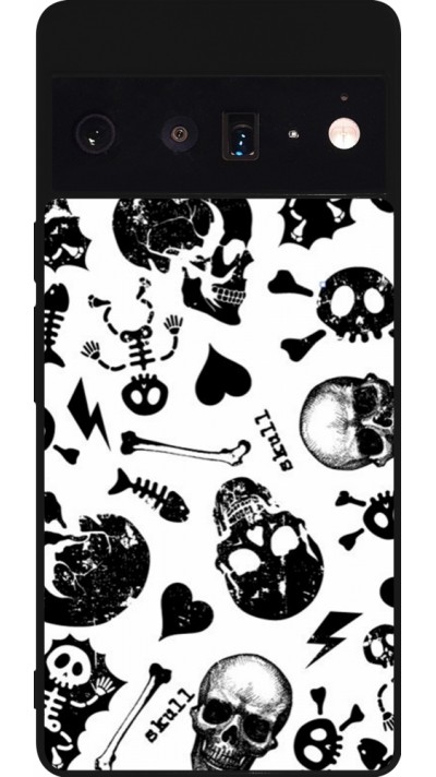 Coque Google Pixel 6 Pro - Silicone rigide noir Halloween 2024 skeleton mix