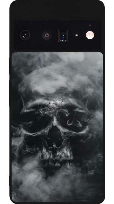 Coque Google Pixel 6 Pro - Silicone rigide noir Halloween 2024 smoky skull