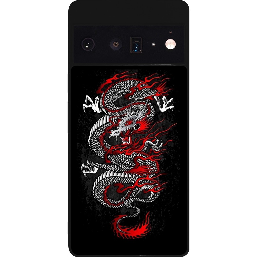 Coque Google Pixel 6 Pro - Silicone rigide noir Japanese style Dragon Tattoo Red Black