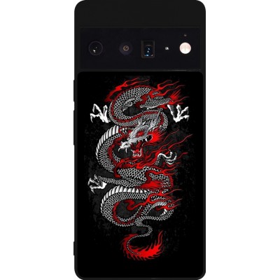 Coque Google Pixel 6 Pro - Silicone rigide noir Japanese style Dragon Tattoo Red Black