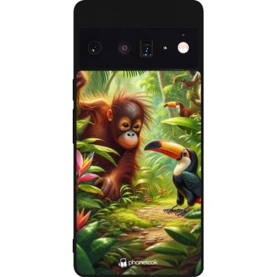 Coque Google Pixel 6 Pro - Silicone rigide noir Jungle Tropicale Tayrona