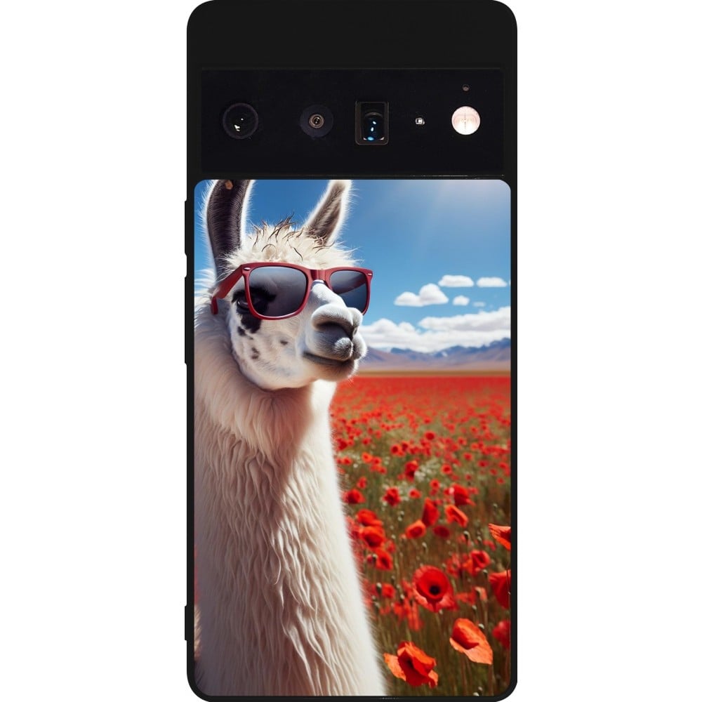 Coque Google Pixel 6 Pro - Silicone rigide noir Lama Chic en Coquelicot