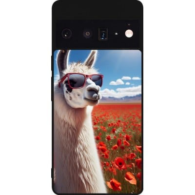 Coque Google Pixel 6 Pro - Silicone rigide noir Lama Chic en Coquelicot