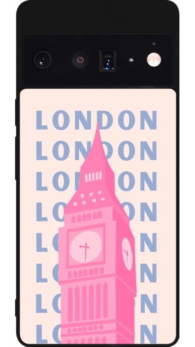 Coque Google Pixel 6 Pro - Silicone rigide noir London Pink Print