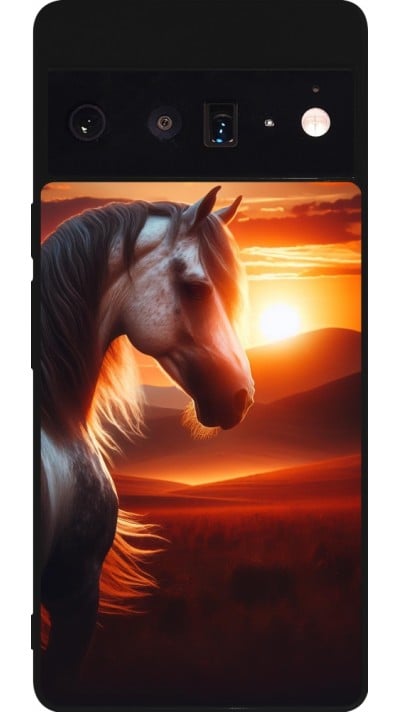 Coque Google Pixel 6 Pro - Silicone rigide noir Majestic Sunset Horse