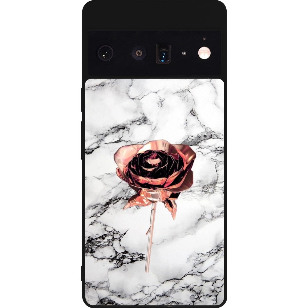 Coque Google Pixel 6 Pro - Silicone rigide noir Marble Rose Gold