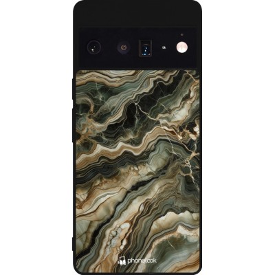 Coque Google Pixel 6 Pro - Silicone rigide noir Marbre Olive