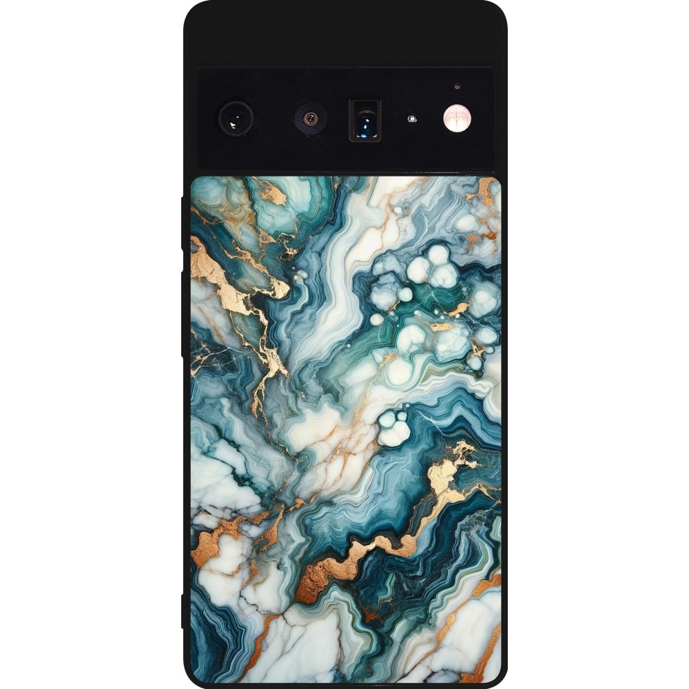 Coque Google Pixel 6 Pro - Silicone rigide noir Marbre Vert Bleu Doré