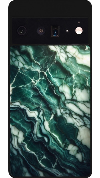 Coque Google Pixel 6 Pro - Silicone rigide noir Marbre vert majestueux