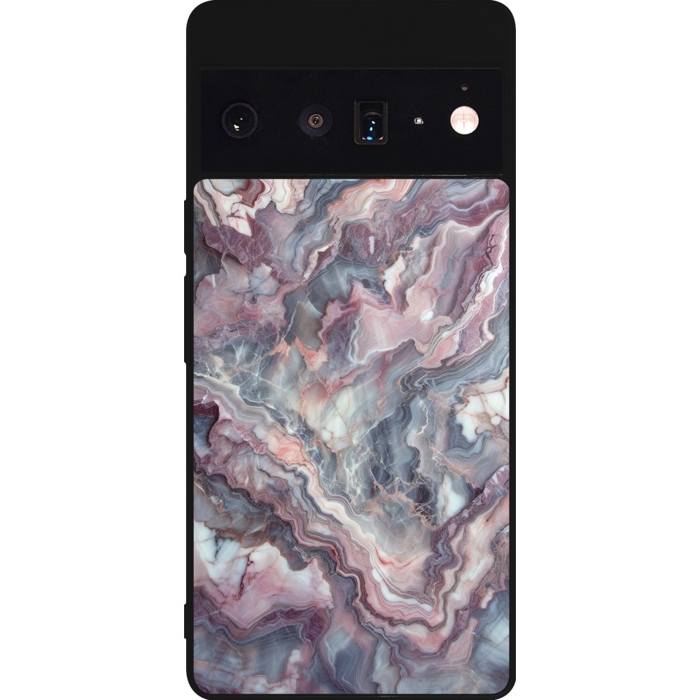 Coque Google Pixel 6 Pro - Silicone rigide noir Marbre violette argentée