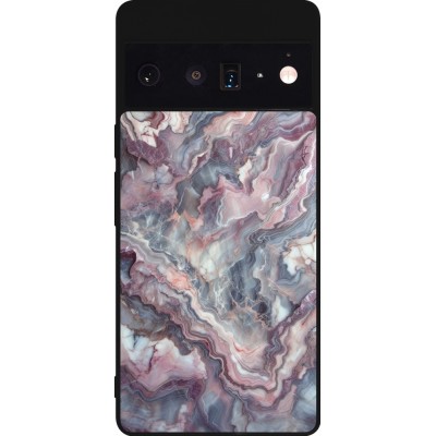 Coque Google Pixel 6 Pro - Silicone rigide noir Marbre violette argentée