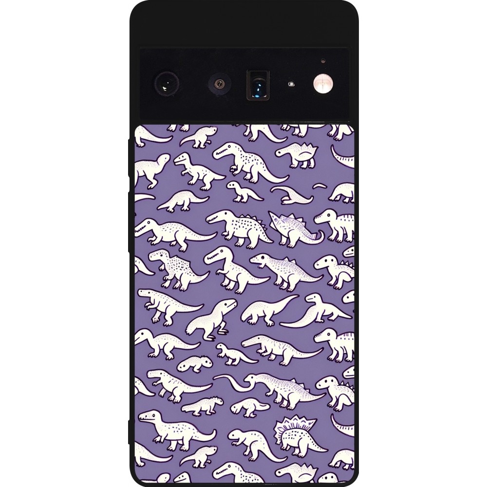 Coque Google Pixel 6 Pro - Silicone rigide noir Mini dino pattern violet