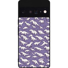 Coque Google Pixel 6 Pro - Silicone rigide noir Mini dino pattern violet