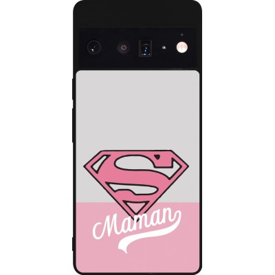 Coque Google Pixel 6 Pro - Silicone rigide noir Mom 2024 Super hero maman