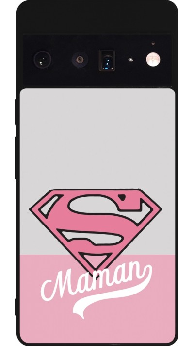 Coque Google Pixel 6 Pro - Silicone rigide noir Mom 2024 Super hero maman