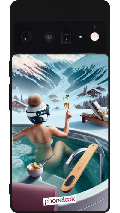 Coque Google Pixel 6 Pro - Silicone rigide noir Montagne Glamour Jacuzzi