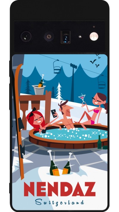 Coque Google Pixel 6 Pro - Silicone rigide noir Nendaz Mountain Jacuzzi