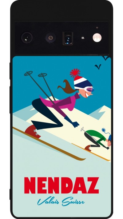 Coque Google Pixel 6 Pro - Silicone rigide noir Nendaz Ski Downhill