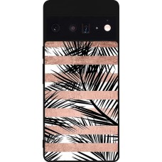 Coque Google Pixel 6 Pro - Silicone rigide noir Palm trees gold stripes