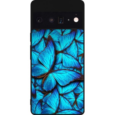 Coque Google Pixel 6 Pro - Silicone rigide noir Papillon bleu