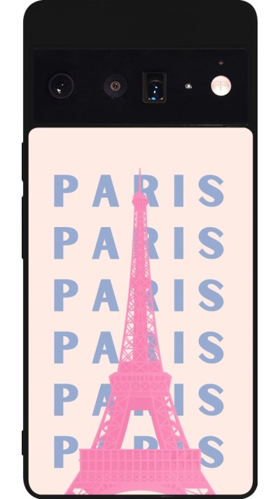 Coque Google Pixel 6 Pro - Silicone rigide noir Paris Pink Print